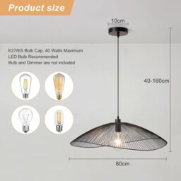 Harper Living Contemporary Large Black Pendant Ceiling Light Decorative shade with curved metal threads - thumbnail 6