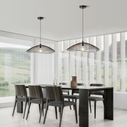 Harper Living Contemporary Large Black Pendant Ceiling Light Decorative shade with curved metal threads - thumbnail 3