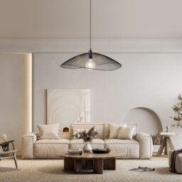 Harper Living Contemporary Large Black Pendant Ceiling Light Decorative shade with curved metal threads - thumbnail 2