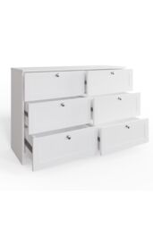 FWStyle Artus Panelled 6 Drawer Chest (H) 77 (W) 110 (D) 40cm Extra Deep Drawers in White - thumbnail 3