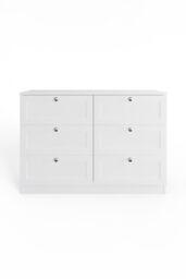 FWStyle Artus Panelled 6 Drawer Chest (H) 77 (W) 110 (D) 40cm Extra Deep Drawers in White - thumbnail 4