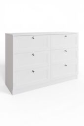 FWStyle Artus Panelled 6 Drawer Chest (H) 77 (W) 110 (D) 40cm Extra Deep Drawers in White - thumbnail 2