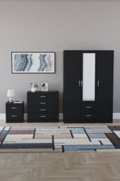 Home Discount Vida Designs 3Pc Bedroom Set 2Bedside, 4 Drawer Chest, Mirror Wardrobe in Black - thumbnail 4