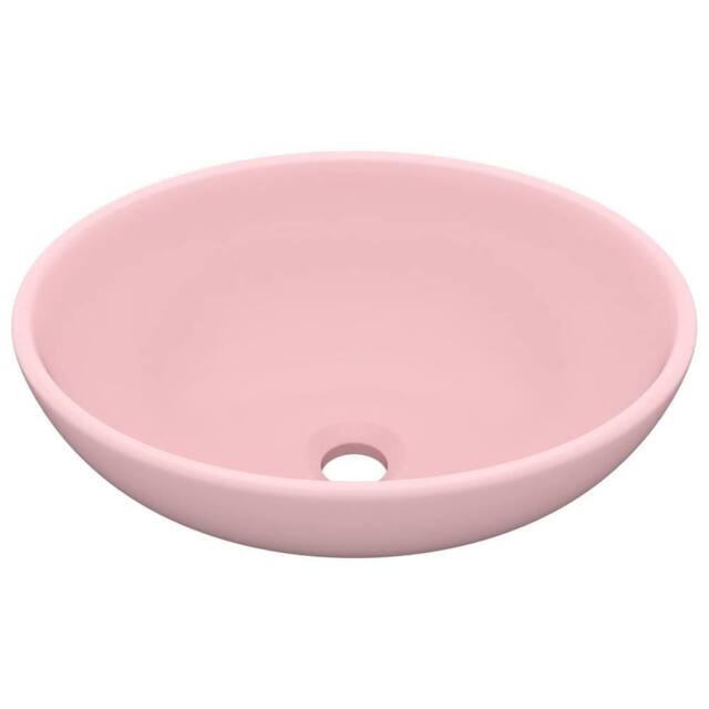 Berkfield Home Luxury Basin Oval-shaped Matt Pink 40x33 cm Ceramic - image 1