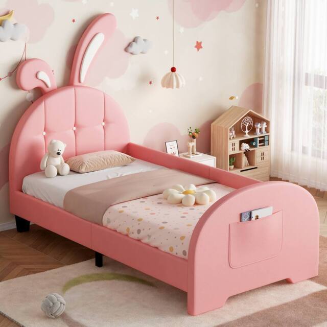 Matteo Pink Rabbit-Shaped Single Bed Frame - Bunny Ear Headboard & Storage - image 1