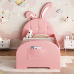 Matteo Pink Rabbit-Shaped Single Bed Frame - Bunny Ear Headboard & Storage - thumbnail 4