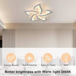 Goeco LED Ceiling Light 60 cm 60 W Modern Petal Design Lamps 3000 K White - thumbnail 7