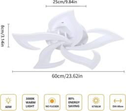 Goeco LED Ceiling Light 60 cm 60 W Modern Petal Design Lamps 3000 K White - thumbnail 6