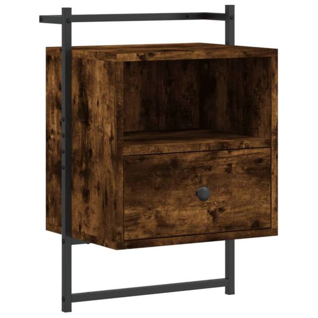 Berkfield Home Bedside Cabinet Wall-mounted Smoked Oak 40x30x61 cm Engineered Wood in Brown - Size: 40 x 30 x 61 cm - image 1