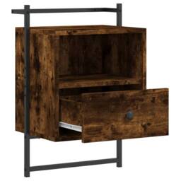 Berkfield Home Bedside Cabinet Wall-mounted Smoked Oak 40x30x61 cm Engineered Wood in Brown - Size: 40 x 30 x 61 cm - thumbnail 5