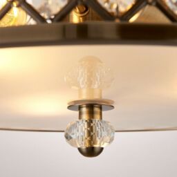 Loops Flush Ceiling Mounted Light Antique Brass & Crystal Lamp Bulb Holder Round Shade in Metallics - thumbnail 4