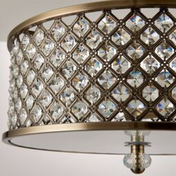 Loops Flush Ceiling Mounted Light Antique Brass & Crystal Lamp Bulb Holder Round Shade in Metallics - thumbnail 3