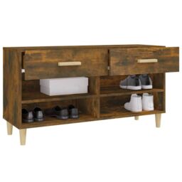 Berkfield Home Shoe Cabinet Smoked Oak 102x35x55 cm Engineered Wood in Brown - Size: 102 x 35 x 55 cm - thumbnail 5