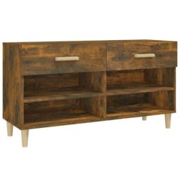 Berkfield Home Shoe Cabinet Smoked Oak 102x35x55 cm Engineered Wood in Brown - Size: 102 x 35 x 55 cm - thumbnail 2