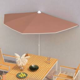 Berkfield Home Durable Garden Half Parasol with Pole 180x90 cm Terracotta - thumbnail 2