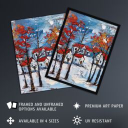 Artery8 Norway Winter Forest Traditional Red Roof Houses Framed Art Print - Size: A4 - thumbnail 2
