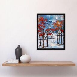 Artery8 Norway Winter Forest Traditional Red Roof Houses Framed Art Print - Size: A4 - thumbnail 4