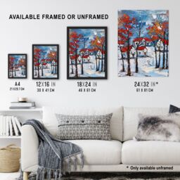 Artery8 Norway Winter Forest Traditional Red Roof Houses Framed Art Print - Size: A4 - thumbnail 3