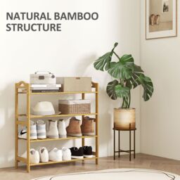 HOMCOM 4-Tier Shoe Rack, Bamboo Shoe Shelf Stand, Natural Wood Finish - thumbnail 4