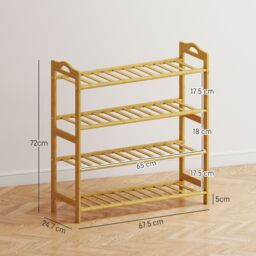HOMCOM 4-Tier Shoe Rack, Bamboo Shoe Shelf Stand, Natural Wood Finish - thumbnail 3