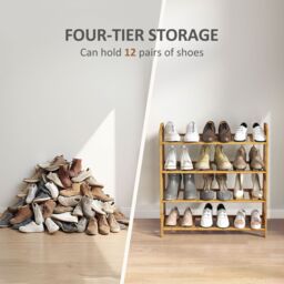 HOMCOM 4-Tier Shoe Rack, Bamboo Shoe Shelf Stand, Natural Wood Finish - thumbnail 6