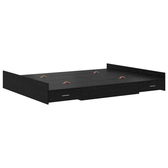 Berkfield Home Storage Bed Frame Black oak 140 x 190 cm Engineered wood - image 1