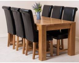Thats Furniture Kuba 150 x 85 cm Medium Oak Dining Table & 6 Washington Leather Chairs in Black - thumbnail 1