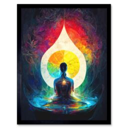 "Artery8 Wall Art Print 7 Chakra Meditation Energy Rainbow Relaxation Art Framed in Black - Size: W12"" x H16""" - thumbnail 1