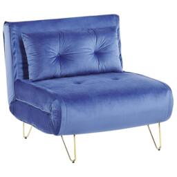 Wyld and Coco Navy Velvet 1-Seater Sofa Bed with Gold Legs in Blue - thumbnail 4