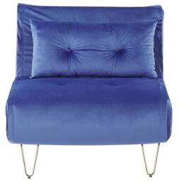 Wyld and Coco Navy Velvet 1-Seater Sofa Bed with Gold Legs in Blue - thumbnail 2