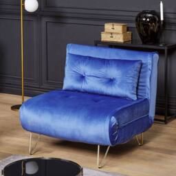 Wyld and Coco Navy Velvet 1-Seater Sofa Bed with Gold Legs in Blue - thumbnail 1