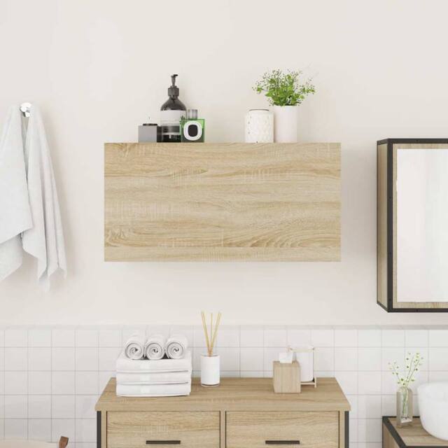 Berkfield Home Decorative Bathroom Wall Cabinet Sonoma Oak 80x25x40 cm Engineere in Light Brown - Size: 80 x 25 x 40 cm - image 1