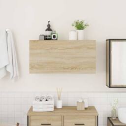 Berkfield Home Decorative Bathroom Wall Cabinet Sonoma Oak 80x25x40 cm Engineere in Light Brown - Size: 80 x 25 x 40 cm - thumbnail 1