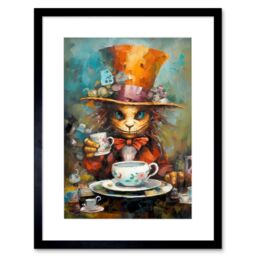 "Artery8 Wall Art Print Mad Hatter Animal Tea Party Fantasy Portrait Artwork Framed 9X7 Inch in Black - Size: W7"" x H9""" - thumbnail 1