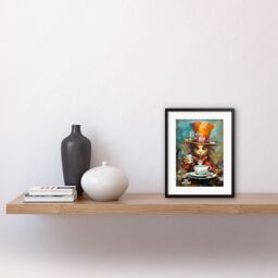 "Artery8 Wall Art Print Mad Hatter Animal Tea Party Fantasy Portrait Artwork Framed 9X7 Inch in Black - Size: W7"" x H9""" - thumbnail 2