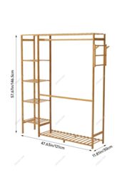 H&O Direct Wooden Clothes Rack with Side Hooks in Brown - thumbnail 6