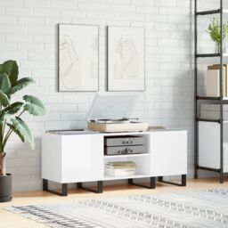 Berkfield Home Record Cabinet High Gloss White 121x38x48 cm Engineered Wood - Size: 121 x 38 x 48 cm