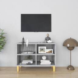 Berkfield Home TV Cabinet with Solid Wood Legs Grey Sonoma 69.5x30x50 cm - thumbnail 2