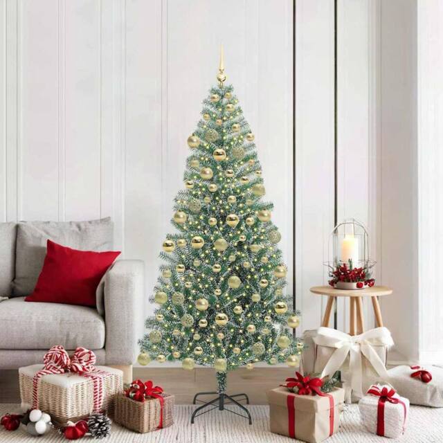 Berkfield Home Artificial Christmas Tree Snow Flocked with LED Light 180 cm in Green - image 1