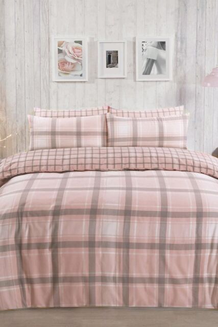 OHS Aspen 100% Brushed Cotton Duvet Cover with Pillowcase in Light Pink - Size: Single - image 1