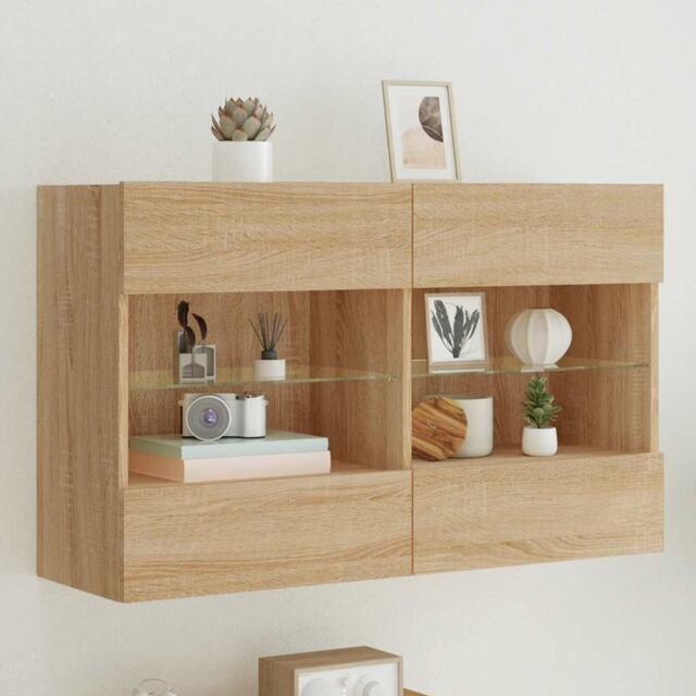 Berkfield Home TV Wall Cabinet with LED Lights Sonoma Oak 98.5x30x60.5 cm in Brown - image 1