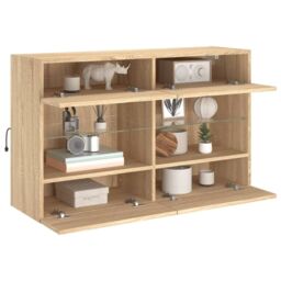 Berkfield Home TV Wall Cabinet with LED Lights Sonoma Oak 98.5x30x60.5 cm in Brown - thumbnail 6