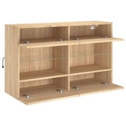 Berkfield Home TV Wall Cabinet with LED Lights Sonoma Oak 98.5x30x60.5 cm in Brown - thumbnail 8