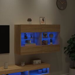 Berkfield Home TV Wall Cabinet with LED Lights Sonoma Oak 98.5x30x60.5 cm in Brown - thumbnail 4