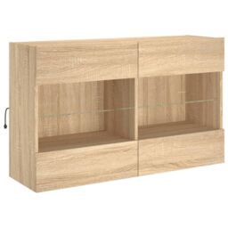 Berkfield Home TV Wall Cabinet with LED Lights Sonoma Oak 98.5x30x60.5 cm in Brown - thumbnail 3