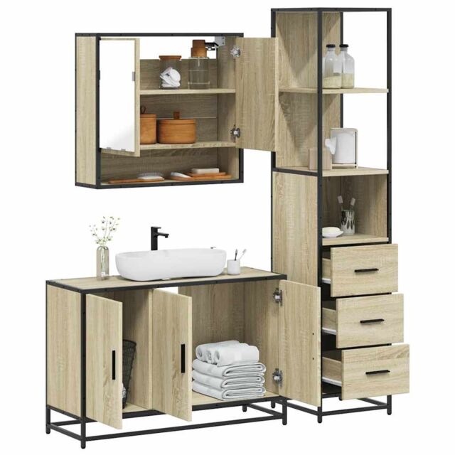 Berkfield Home 3 Piece Bathroom Furniture Set Sonoma Oak Engineered Wood in Brown - image 1