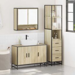 Berkfield Home 3 Piece Bathroom Furniture Set Sonoma Oak Engineered Wood in Brown - thumbnail 3