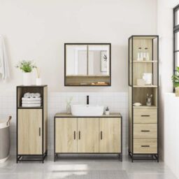 Berkfield Home 3 Piece Bathroom Furniture Set Sonoma Oak Engineered Wood in Brown - thumbnail 4
