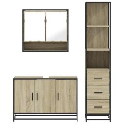 Berkfield Home 3 Piece Bathroom Furniture Set Sonoma Oak Engineered Wood in Brown - thumbnail 5
