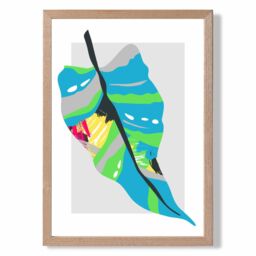 ARTZE Tropical Palm Blue & Green Abstract Minimalist Framed Print SIZE: A2 with Oak Frame in Mid Blue - Size: A3 - thumbnail 1